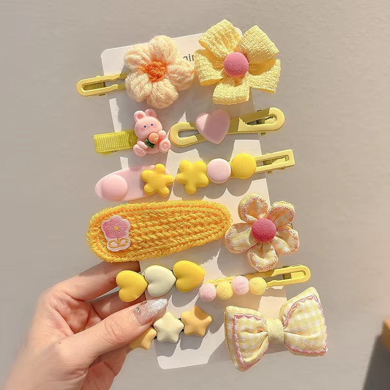 Hair Clips Autumn Winter Hairpin Set Cute Plush Bear Bowknot Hairpin Children Girl Hair Clip Flower Knitted Kid Hair Accessories