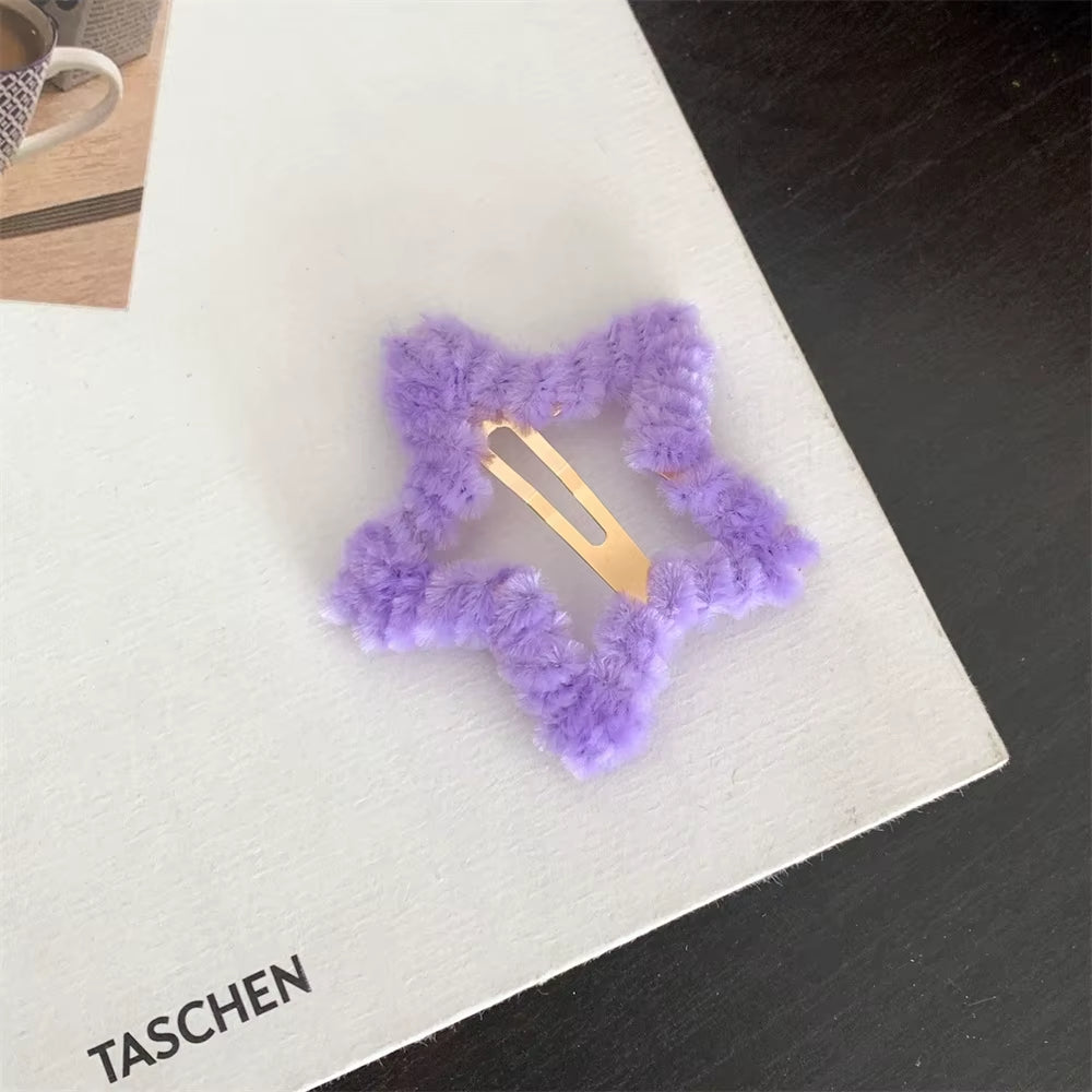 Trendy Y2K Star Hairpins Girls Cute Sweet Plush Autumn Winter Barrettes Pentagram Hair Clips for Women Hair Accessories Headwear