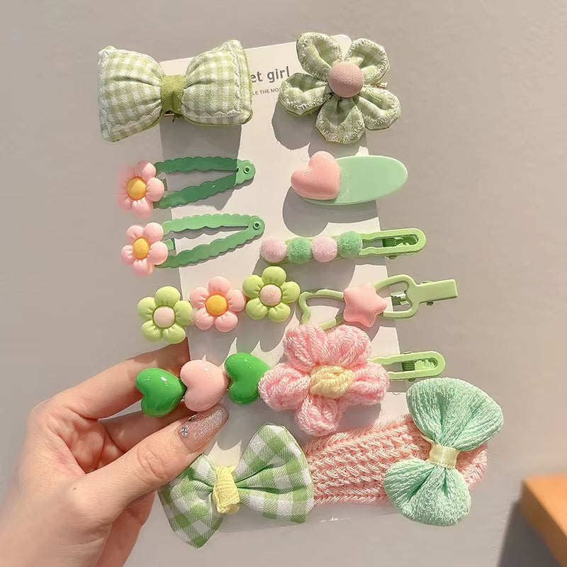 Hair Clips Autumn Winter Hairpin Set Cute Plush Bear Bowknot Hairpin Children Girl Hair Clip Flower Knitted Kid Hair Accessories