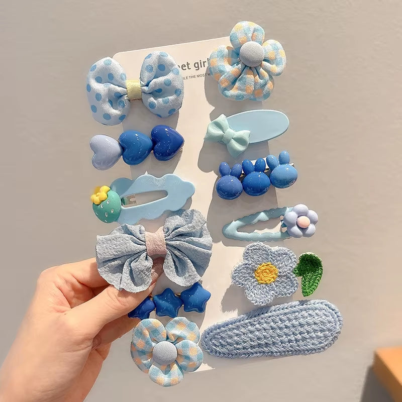 Hair Clips Autumn Winter Hairpin Set Cute Plush Bear Bowknot Hairpin Children Girl Hair Clip Flower Knitted Kid Hair Accessories