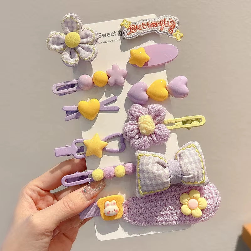 Hair Clips Autumn Winter Hairpin Set Cute Plush Bear Bowknot Hairpin Children Girl Hair Clip Flower Knitted Kid Hair Accessories